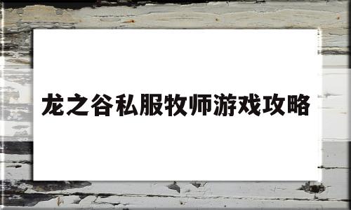 龙之谷私服牧师游戏攻略