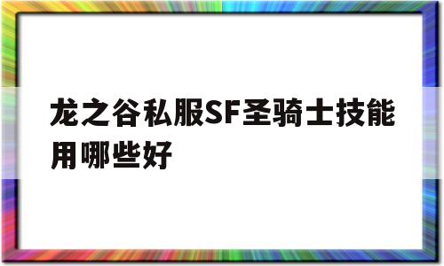 龙之谷私服SF圣骑士技能用哪些好的简单介绍