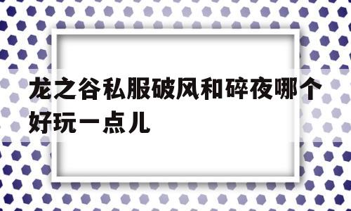 关于龙之谷私服破风和碎夜哪个好玩一点儿的信息