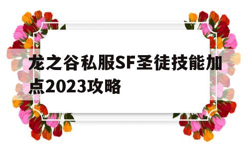 龙之谷私服SF圣徒技能加点2023攻略的简单介绍