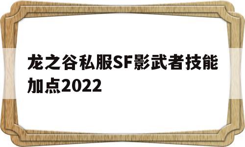 龙之谷私服SF影武者技能加点2022