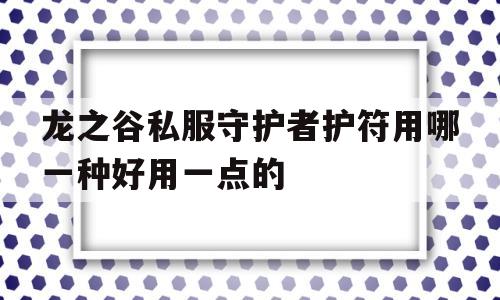 龙之谷私服守护者护符用哪一种好用一点的的简单介绍