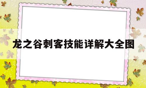 龙之谷刺客技能详解大全图