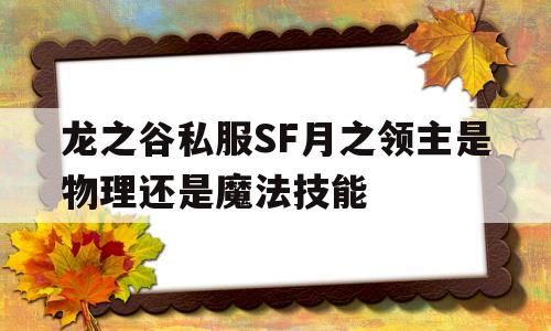 龙之谷私服SF月之领主是物理还是魔法技能的简单介绍