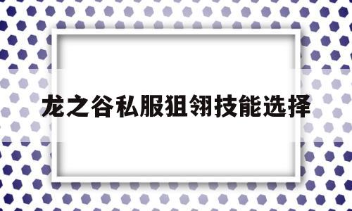 龙之谷私服狙翎技能选择