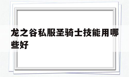 关于龙之谷私服圣骑士技能用哪些好的信息