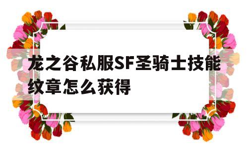 龙之谷私服SF圣骑士技能纹章怎么获得的简单介绍