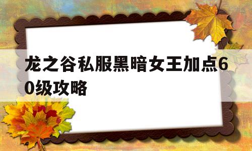 龙之谷私服黑暗女王加点60级攻略的简单介绍