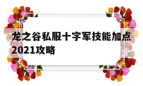 龙之谷私服十字军技能加点2021攻略的简单介绍