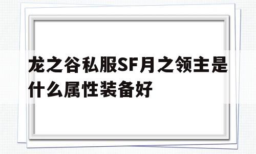 龙之谷私服SF月之领主是什么属性装备好的简单介绍