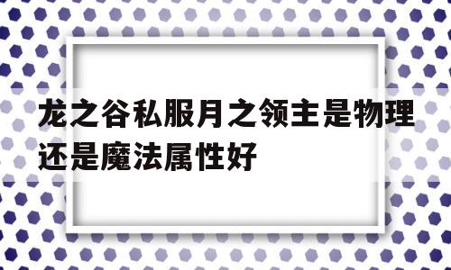 龙之谷私服月之领主是物理还是魔法属性好的简单介绍