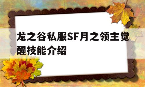 龙之谷私服SF月之领主觉醒技能介绍的简单介绍