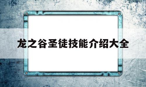 龙之谷圣徒技能介绍大全