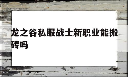 龙之谷私服战士新职业能搬砖吗