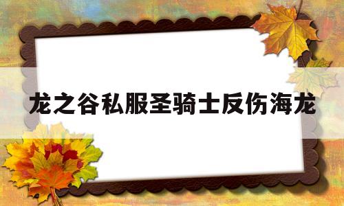 关于龙之谷私服圣骑士反伤海龙的信息