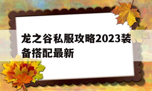 龙之谷私服攻略2023装备搭配最新的简单介绍