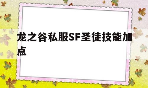 龙之谷私服SF圣徒技能加点