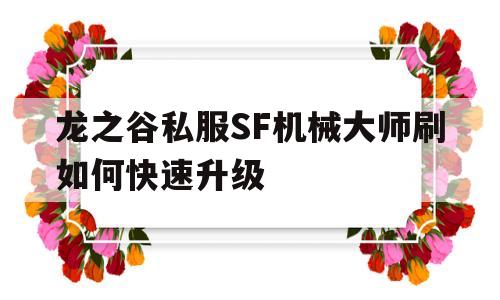 龙之谷私服SF机械大师刷如何快速升级的简单介绍