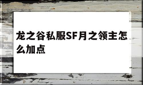 关于龙之谷私服SF月之领主怎么加点的信息