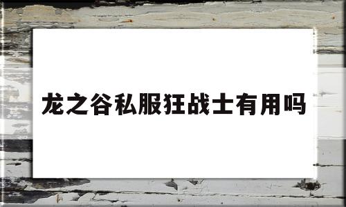 龙之谷私服狂战士有用吗