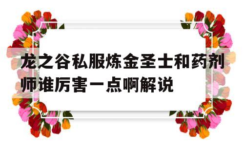 关于龙之谷私服炼金圣士和药剂师谁厉害一点啊解说的信息