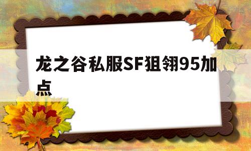 龙之谷私服SF狙翎95加点