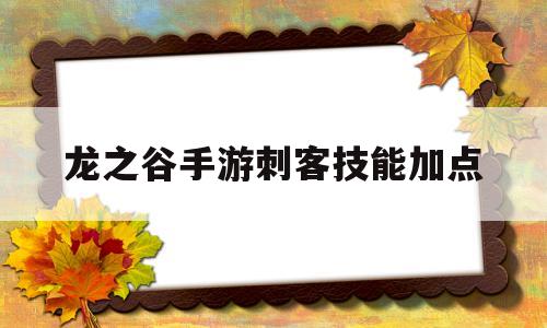 龙之谷手游刺客技能加点