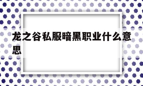 龙之谷私服暗黑职业什么意思