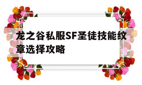 龙之谷私服SF圣徒技能纹章选择攻略的简单介绍