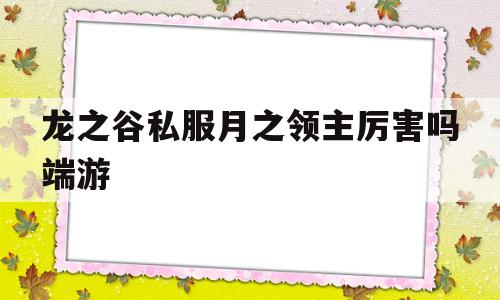 龙之谷私服月之领主厉害吗端游