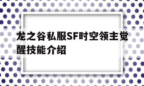 包含龙之谷私服SF时空领主觉醒技能介绍的词条