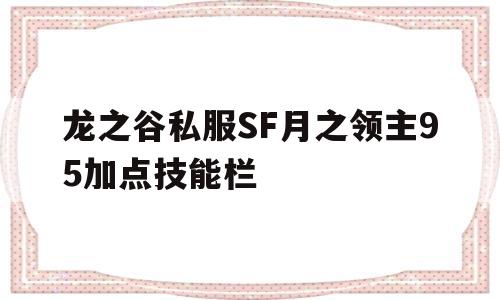 龙之谷私服SF月之领主95加点技能栏的简单介绍