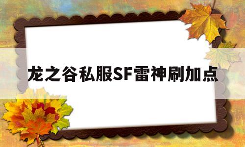 龙之谷私服SF雷神刷加点