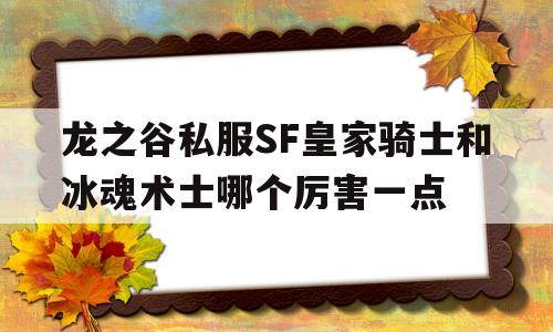 关于龙之谷私服SF皇家骑士和冰魂术士哪个厉害一点的信息