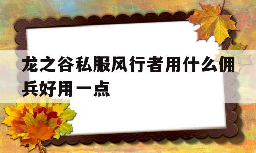 龙之谷私服风行者用什么佣兵好用一点的简单介绍