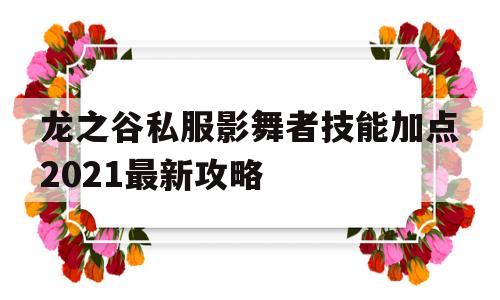 龙之谷私服影舞者技能加点2021最新攻略的简单介绍