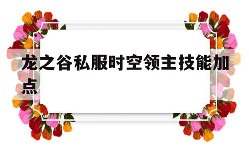 龙之谷私服时空领主技能加点