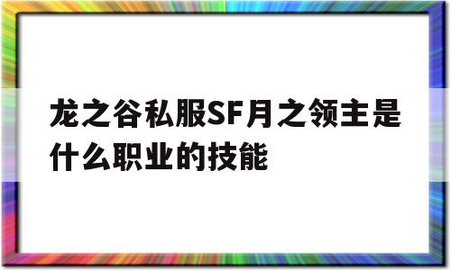 龙之谷私服SF月之领主是什么职业的技能的简单介绍