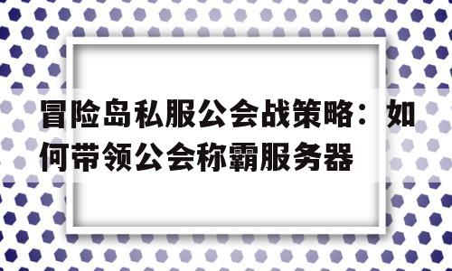 冒险岛私服公会战策略：如何带领公会称霸服务器的简单介绍