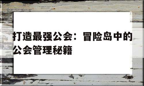 打造最强公会：冒险岛中的公会管理秘籍的简单介绍