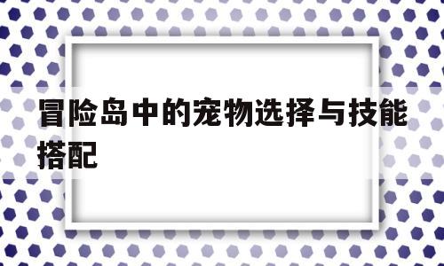 冒险岛中的宠物选择与技能搭配