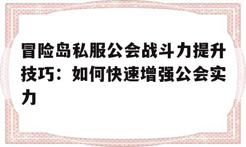 关于冒险岛私服公会战斗力提升技巧：如何快速增强公会实力的信息