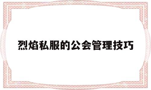 烈焰私服的公会管理技巧的简单介绍