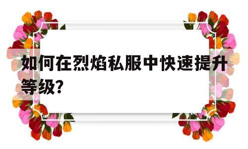 如何在烈焰私服中快速提升等级？的简单介绍