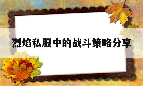 烈焰私服中的战斗策略分享的简单介绍