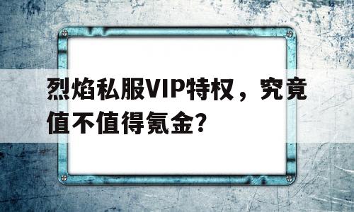 烈焰私服VIP特权，究竟值不值得氪金？的简单介绍