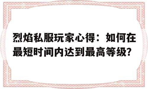 包含烈焰私服玩家心得：如何在最短时间内达到最高等级？的词条