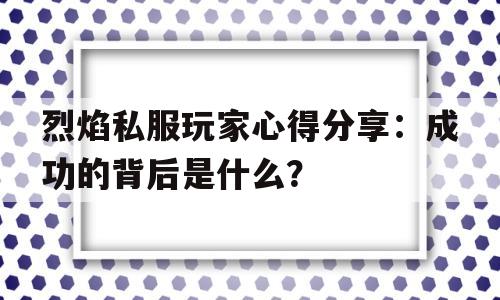 烈焰私服玩家心得分享：成功的背后是什么？的简单介绍