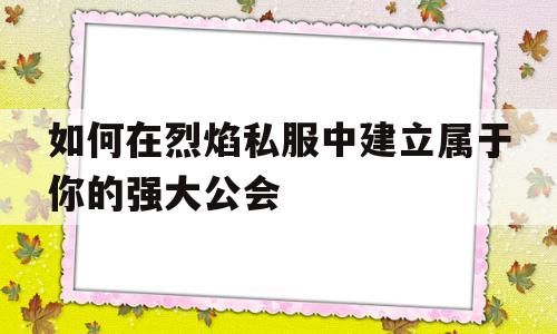 如何在烈焰私服中建立属于你的强大公会的简单介绍