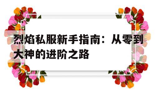 烈焰私服新手指南：从零到大神的进阶之路的简单介绍